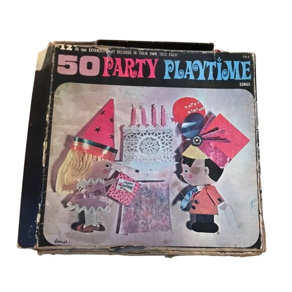 Playhour Other - Party Playtime Songs Records Set of 12 Vintage 45 RPM 50 Songs With Original Box